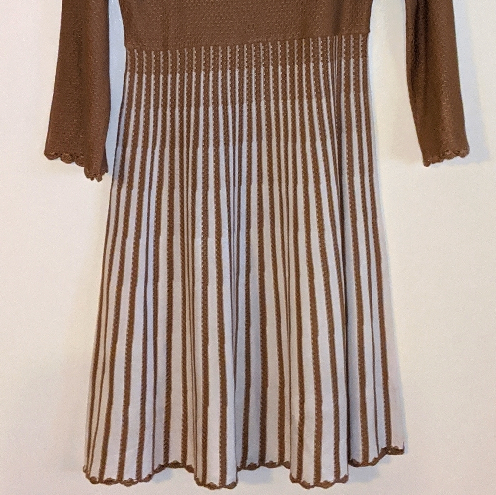 Calvin Klein Striped Knit Dress Cream and Brown